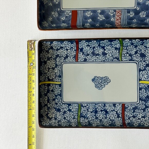 Vintage Japanese Arita Ware Porcelain Plates Set of 2 Sakura Floral Rectangular - Picture 10 of 11